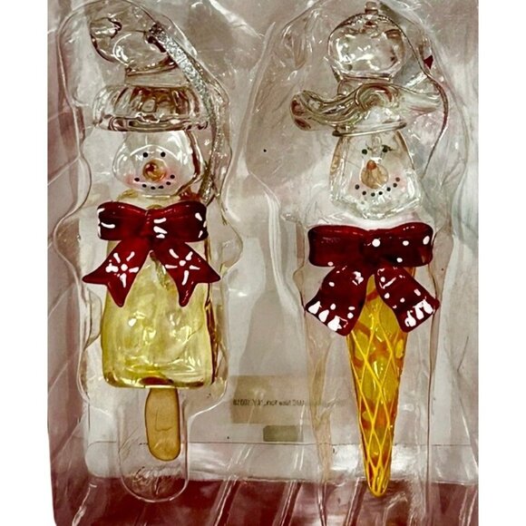 Christmas Ornaments - Set Of 2 Snowman on Ice Cream Cone &‎ Popsicle - Picture 1 of 7
